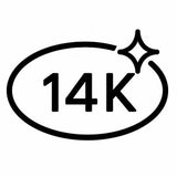 A black line icon with the text '14K' inside an oval and a small sparkle mark, shown on a plain white background.