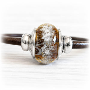 Harvest Moon memorial bead handcrafted with cremation ashes, brown, caramel and tan glass