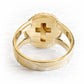 14k solid gold memorial ring with a cross design on the back