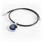 Sterling silver memorial necklace with blue ash-infused glass on a black leather chord necklace