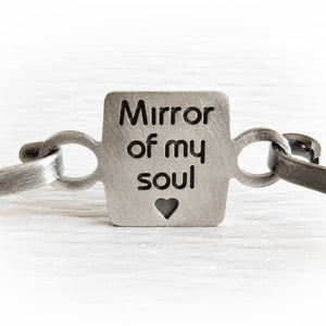 Custom engraving on the back of sterling silver memorial bracelet that says 'Mirror of my soul' 