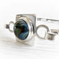 Sterling silver memorial bracelet with round, multicolored hand blown glass containing cremation ashes