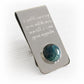 Men's memorial money clip handcrafted from sterling silver displaying a hand blown glass cabochon infused with cremation ashes