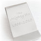 Custom engraving on a sterling silver memorial money clip 