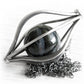 Sterling silver cage pendant incorporating a central black glass marble with ashes permanently encased in glass