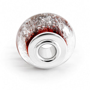 Red glass memorial charm bead with sterling silver center and accents 