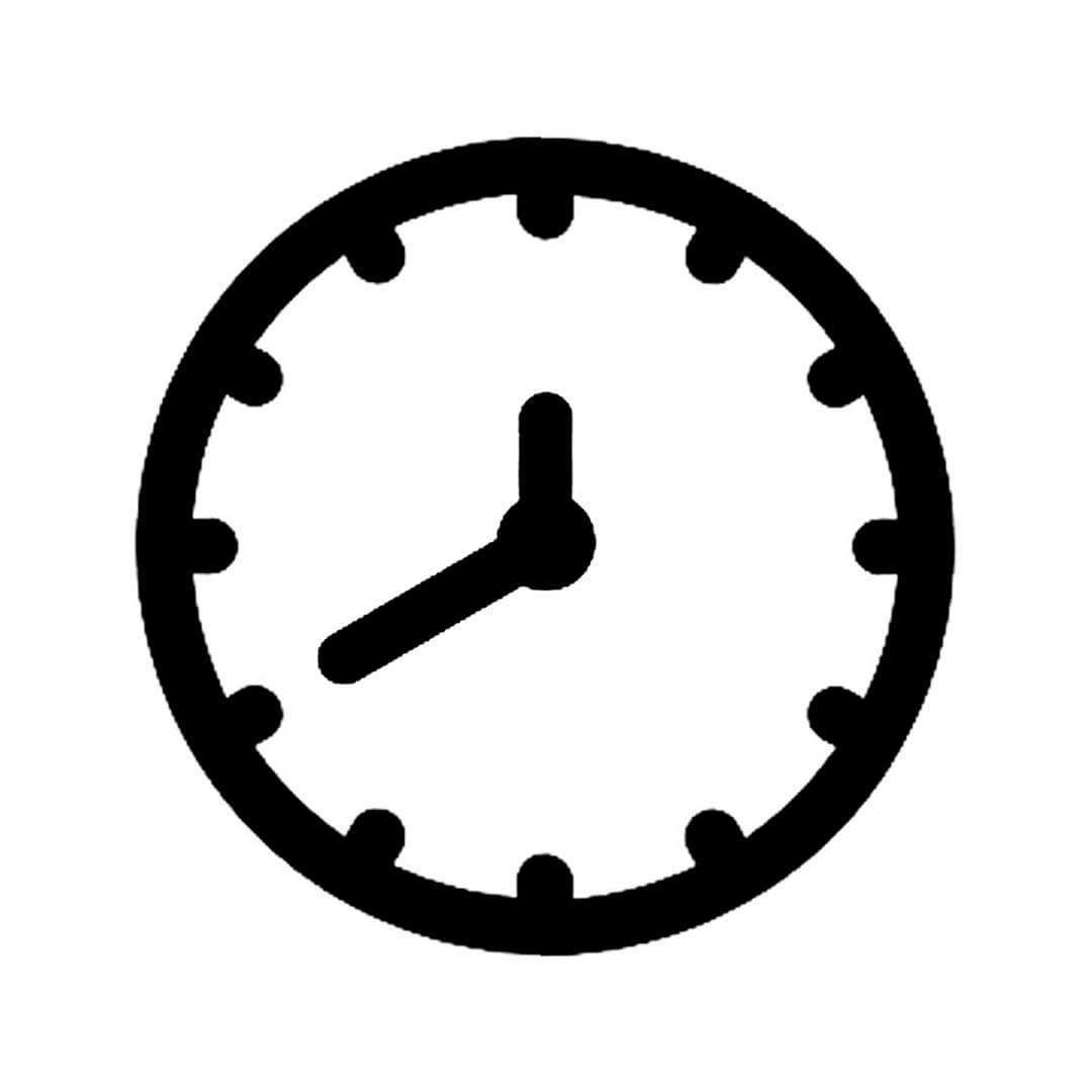 Black clock outline on a white background