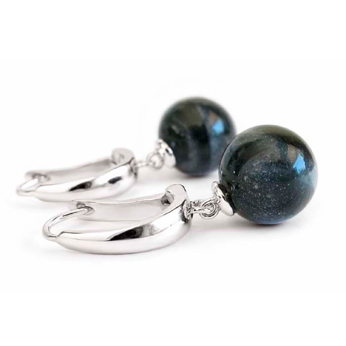 Small black glass memorial marbles on sterling silver leaver back earring findings  