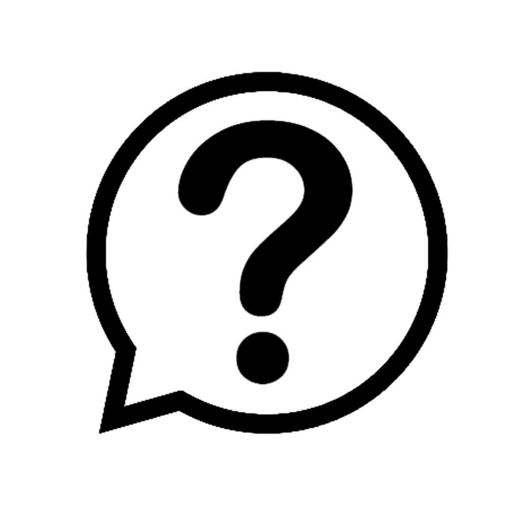 Black question mark inside a speech bubble on a white background