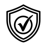 A black shield icon with a checkmark inside, centered on a plain white background.