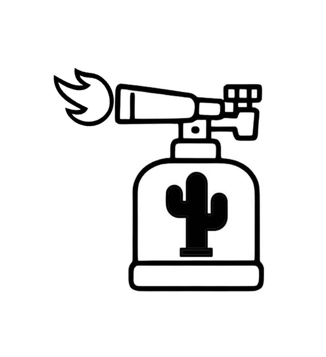 Black outline of a torch with a cactus design on a white background