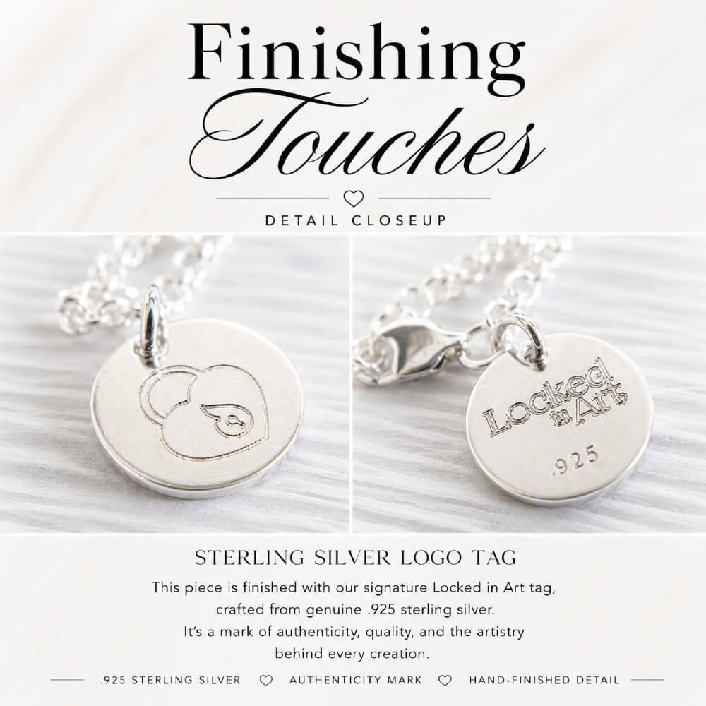 Locked In Art logo tags for hand crafted memorial jewelry