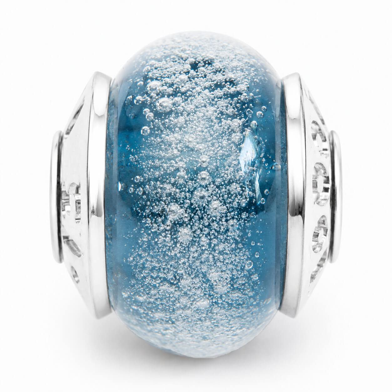 Sparking Island memorial glass bead color sample with custom engraved bead caps