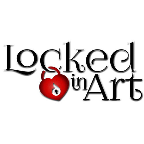 Logo for 'Locked in Art' with a red heart and lock symbol on a white background