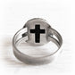 Sterling silver ring with a cross cutout on the back of a memorial ring
