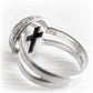 Cross cutout on the back of a sterling silver cremation ring containing the ashes of a loved one