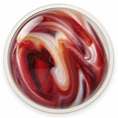Marbled red and white circular object on a white background