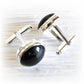 Handmade cufflinks with cremation ashes encased in hand blown glass set in sterling silver