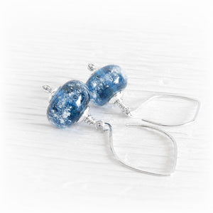 Sparking Island memorial bead earrings hand blown with blue glass pared with sterling silver hooks
