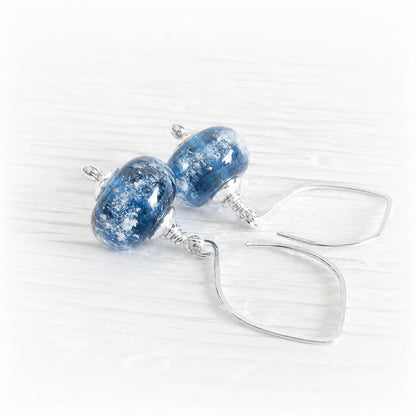 Sparking Island memorial bead earrings hand blown with blue glass pared with sterling silver hooks