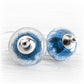 Blue glass cremation ash earrings with silver bead cap findings on a white background