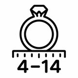 Black line drawing of a ring with 4-14 and a ruler
