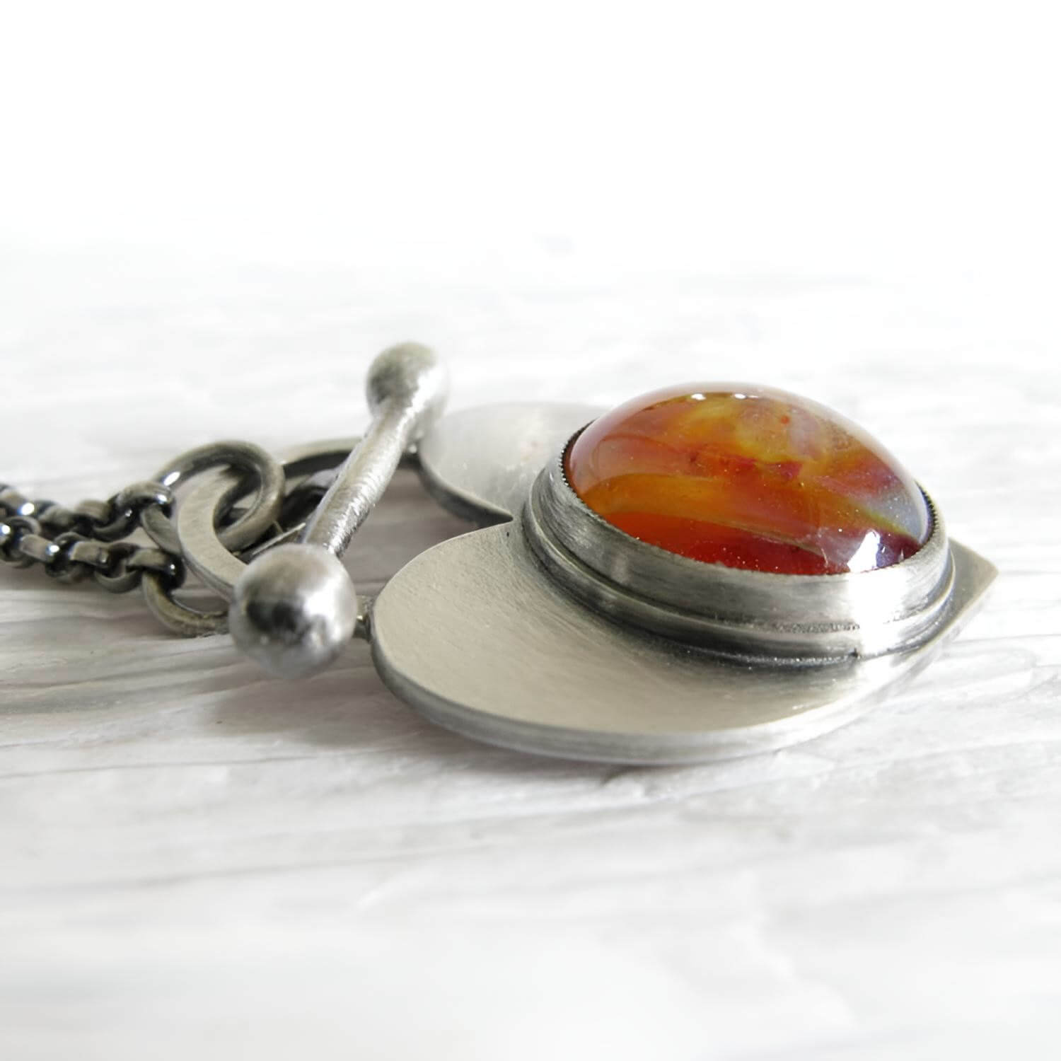 Sterling silver lariat heart necklace with memorial glass containing ashes