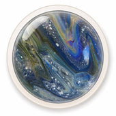 Round glass marble swirl button abstract design on a white background