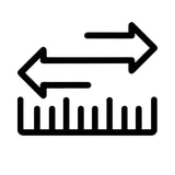 A black line icon showing a ruler with two arrows indicating measurement or scale, on a plain white background.