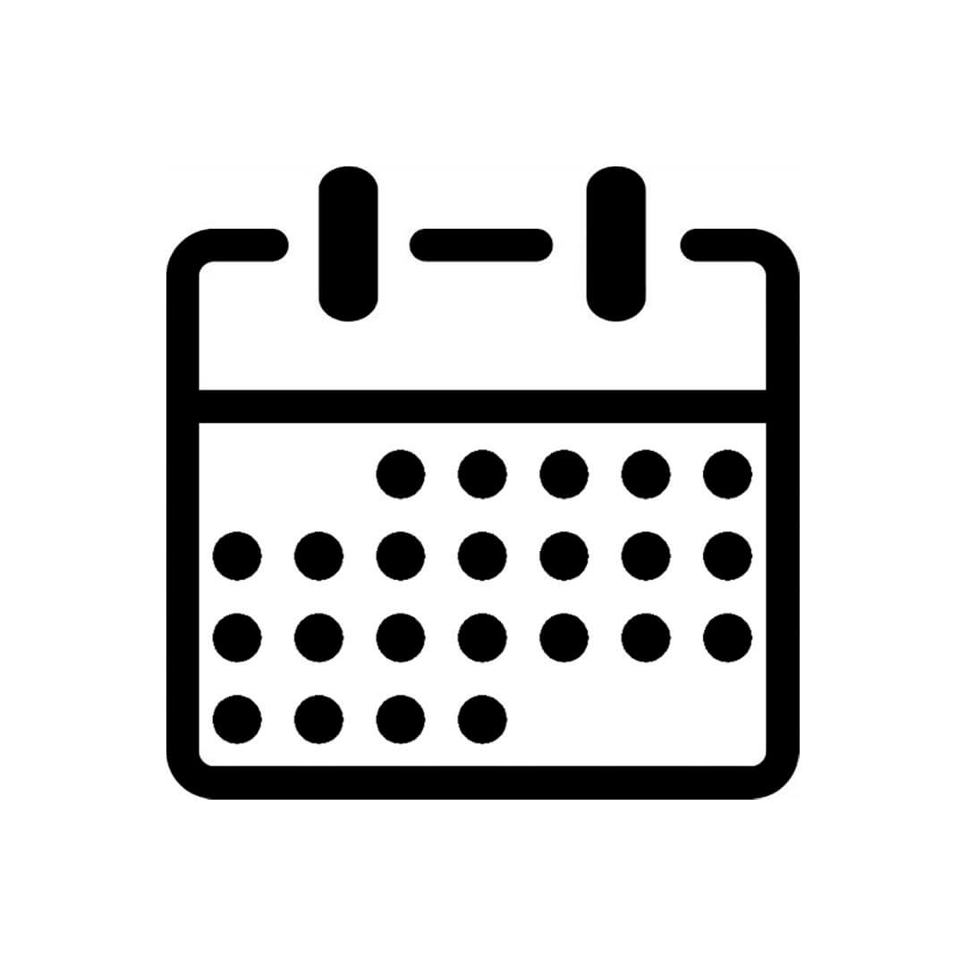 Black calendar icon on a white background