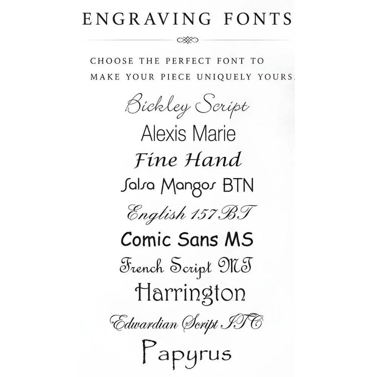 Custom engraving fonts for Locked in Art memorial jewelry