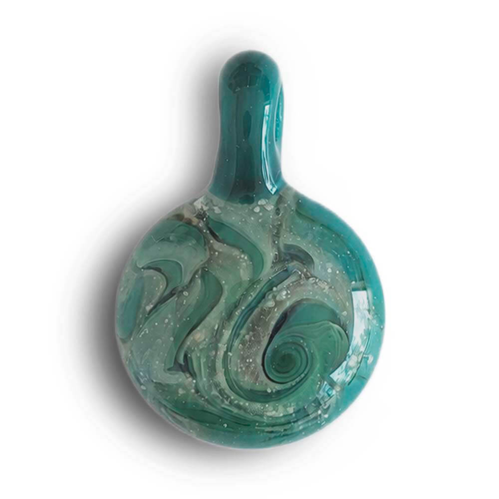 Teal hand blown glass pendant infused with pet cremation ashes 