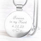 Custom engraved handcrafted sterling silver memorial keepsake pendant on a silver snake chain