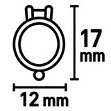Black line drawing of a small ring-shaped product with dimension labels showing 17 mm height and 12 mm width on a white background.
