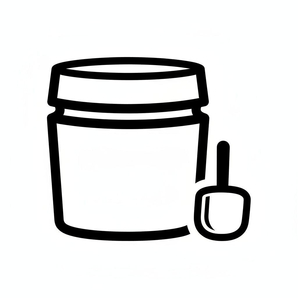 Black line drawing of a jar with a spoon on a white background
