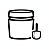 Black line drawing of a jar with a spoon on a white background