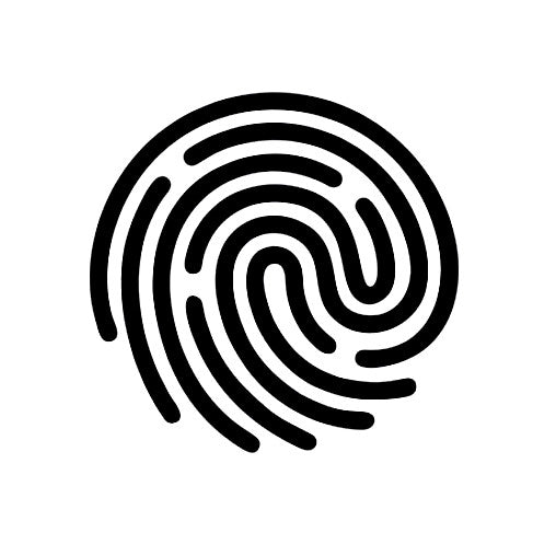 Black fingerprint icon on a white background