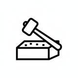 Black icon of a hammer hitting a jewelers bench block on a white background